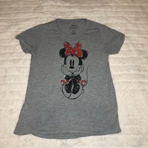 Disney Top Womens L Gray Short Sleeve Crew Neck Minnie Mouse Cartoon Character
